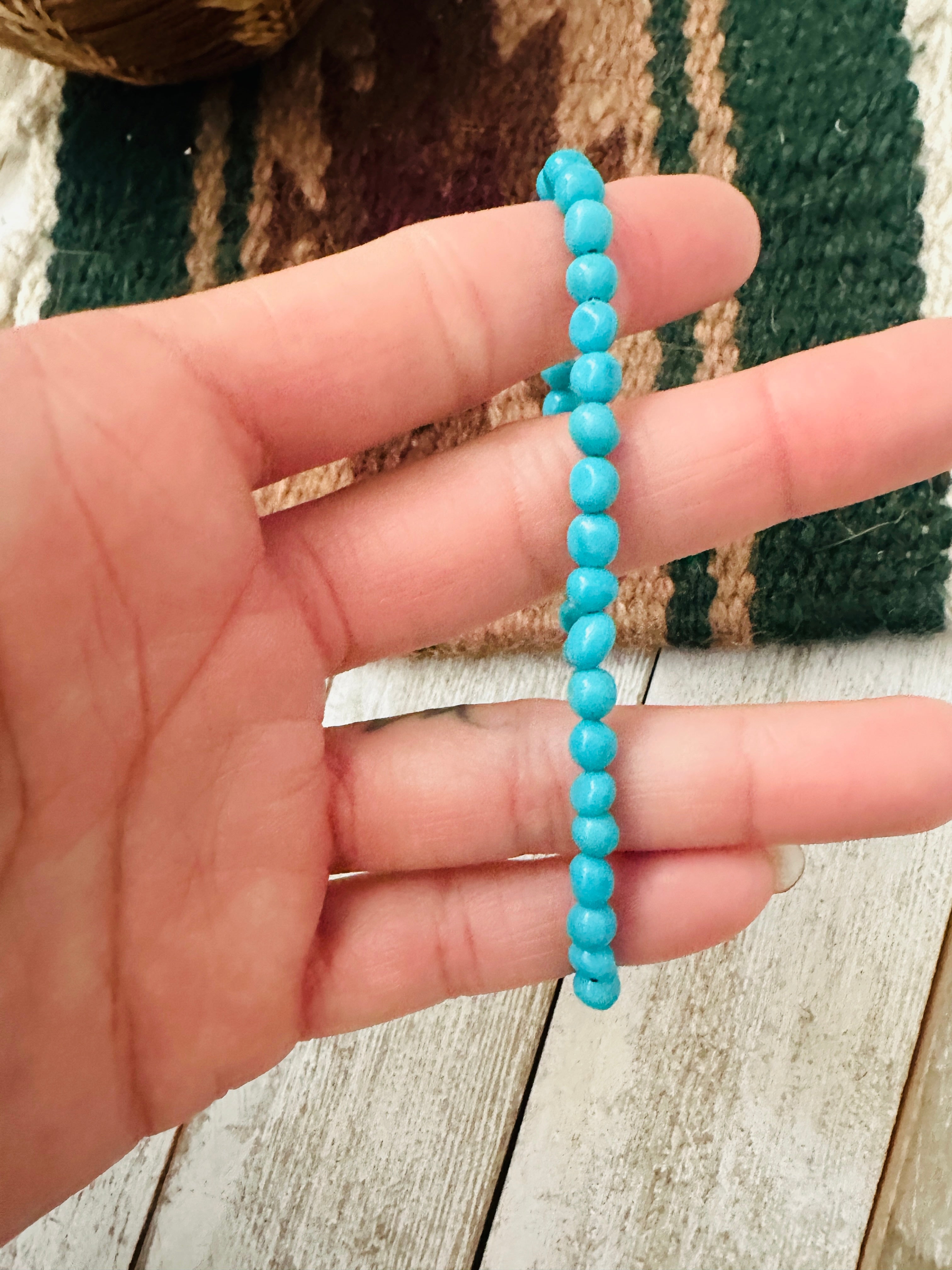 Navajo Sterling Silver and Turquoise Beaded Stretch Bracelet