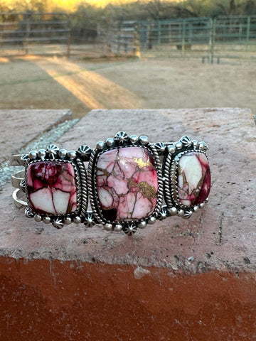 Handmade Sterling Silver & Dahlia Rose Cuff Bracelet