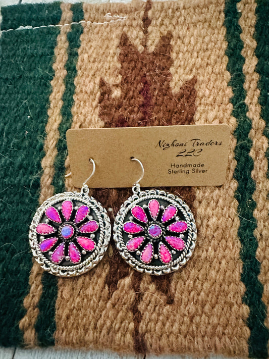 Handmade Pink Opal & Sterling Silver Cluster Dangle Earrings
