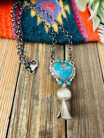 Navajo Sterling Silver & Turquoise Heart Blossom Necklace by Thomas Francisco