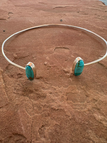 Handmade Sterling Silver & Double Stone Turquoise Choker Necklace