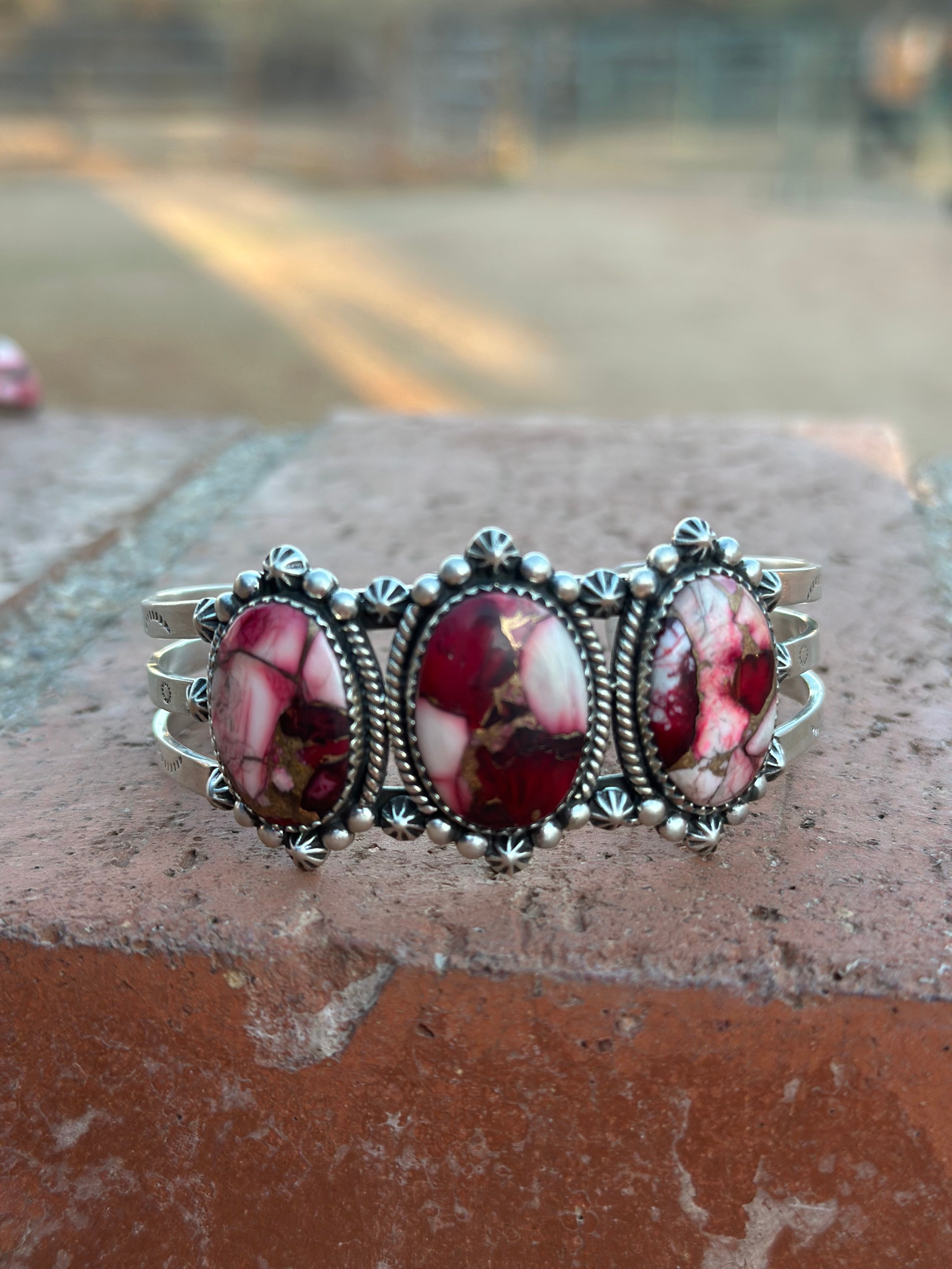 Handmade Sterling Silver & Dahlia Rose Cuff Bracelet