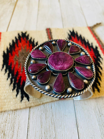 Beautiful Navajo Sterling Silver & Purple Spiny Cuff Bracelet Signed