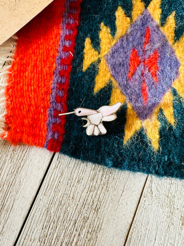 Navajo Mother of Pearl & Sterling Silver Hummingbird Brooch