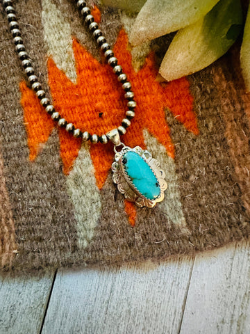 Navajo Turquoise & Sterling Silver Flower Pendant