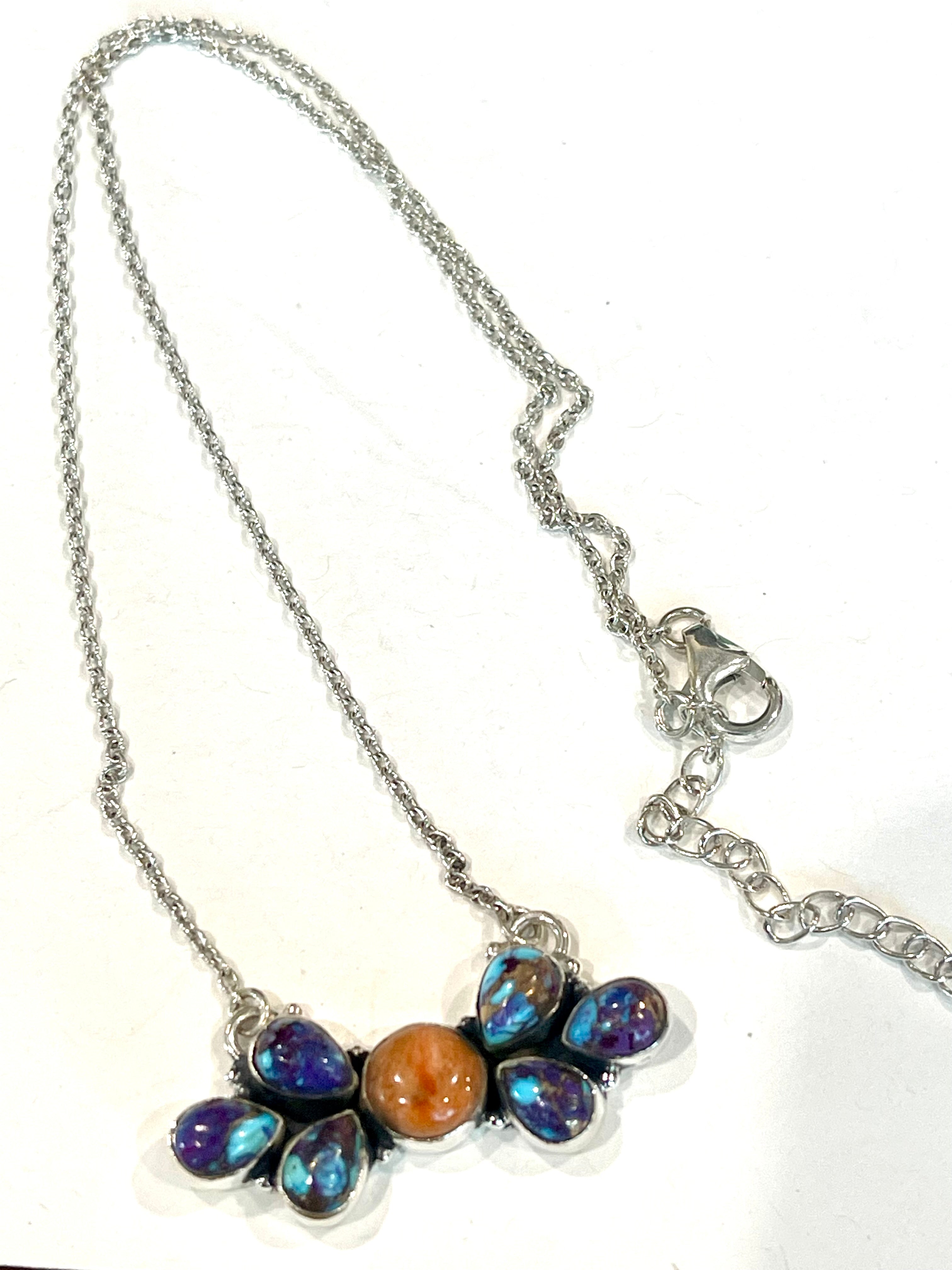 Handmade Sterling Silver, Purple Mojave & Orange Mojave Bar Necklace