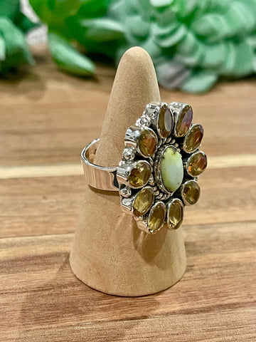 Beautiful Handmade Multi Stone , Palomino Variscite And Sterling Silver Adjustable Ring