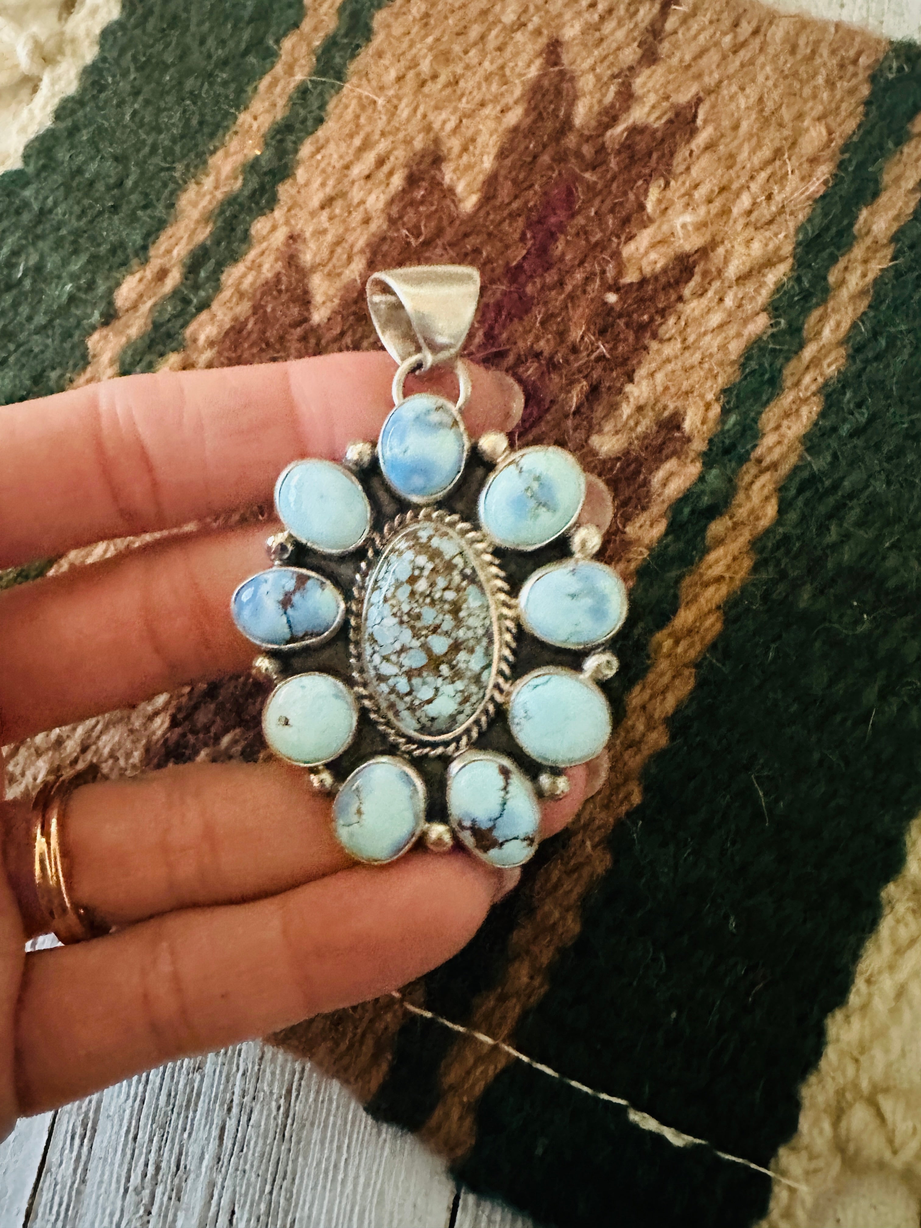 Navajo Golden Hills Turquoise & Sterling Silver Cluster Pendant