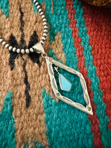 Navajo Turquoise & Sterling Silver Diamond Pendant