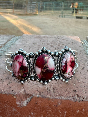 Handmade Sterling Silver & Dahlia Rose Cuff Bracelet