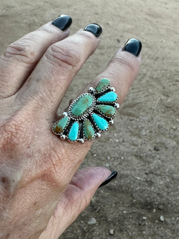 Navajo Kingman Turquoise & Sterling Silver Crescent Adjustable Ring