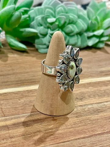 Beautiful Handmade Palomino Variscite, Cubic Zirconia And Sterling Silver Adjustable Ring