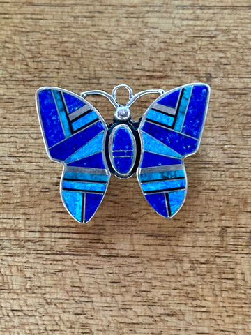 Navajo Lapis, Turquoise, Blue Opal Butterfly Inlay Pendant