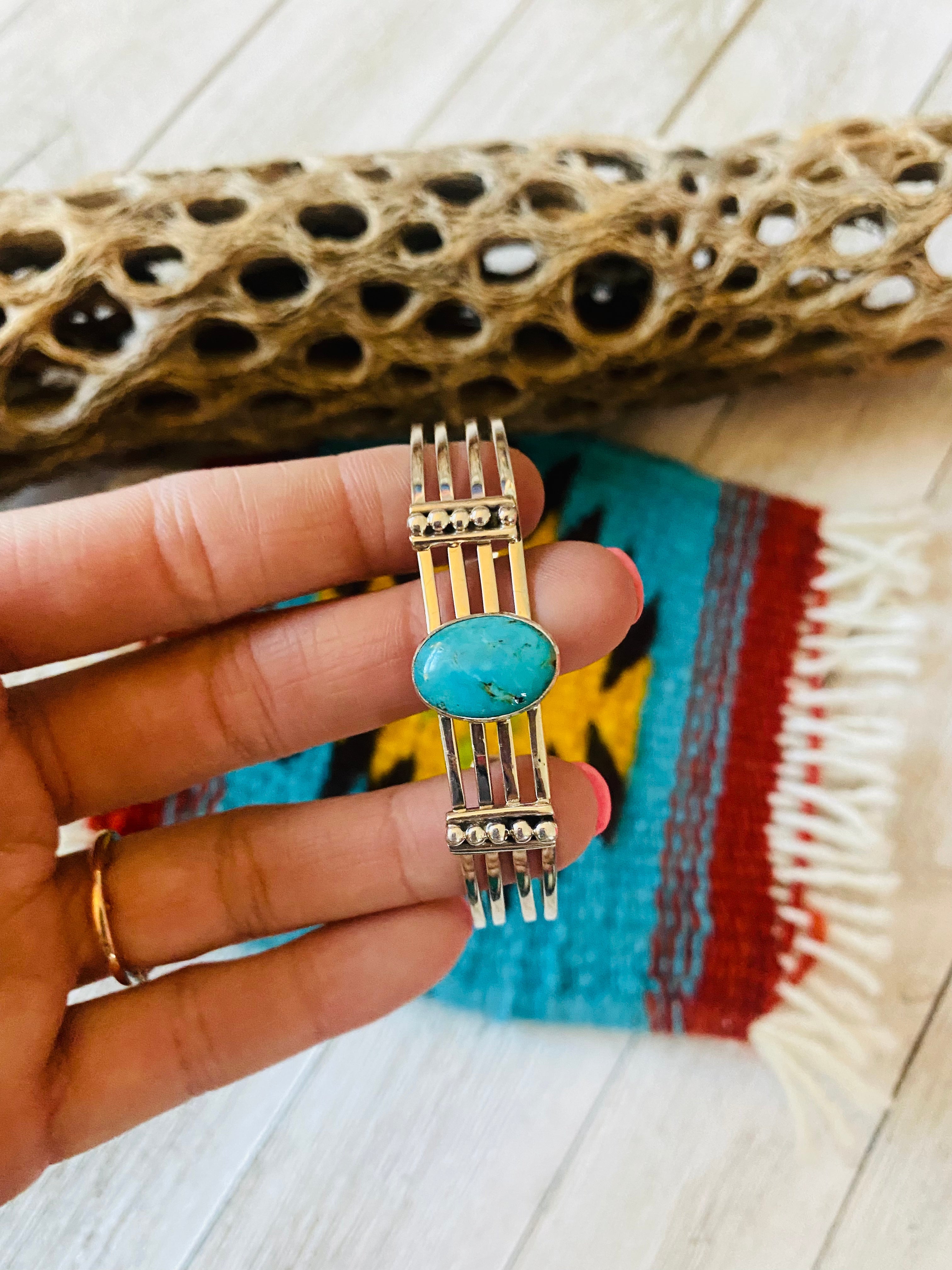 Navajo Sterling Silver & Kingman Turquoise Cuff Bracelet