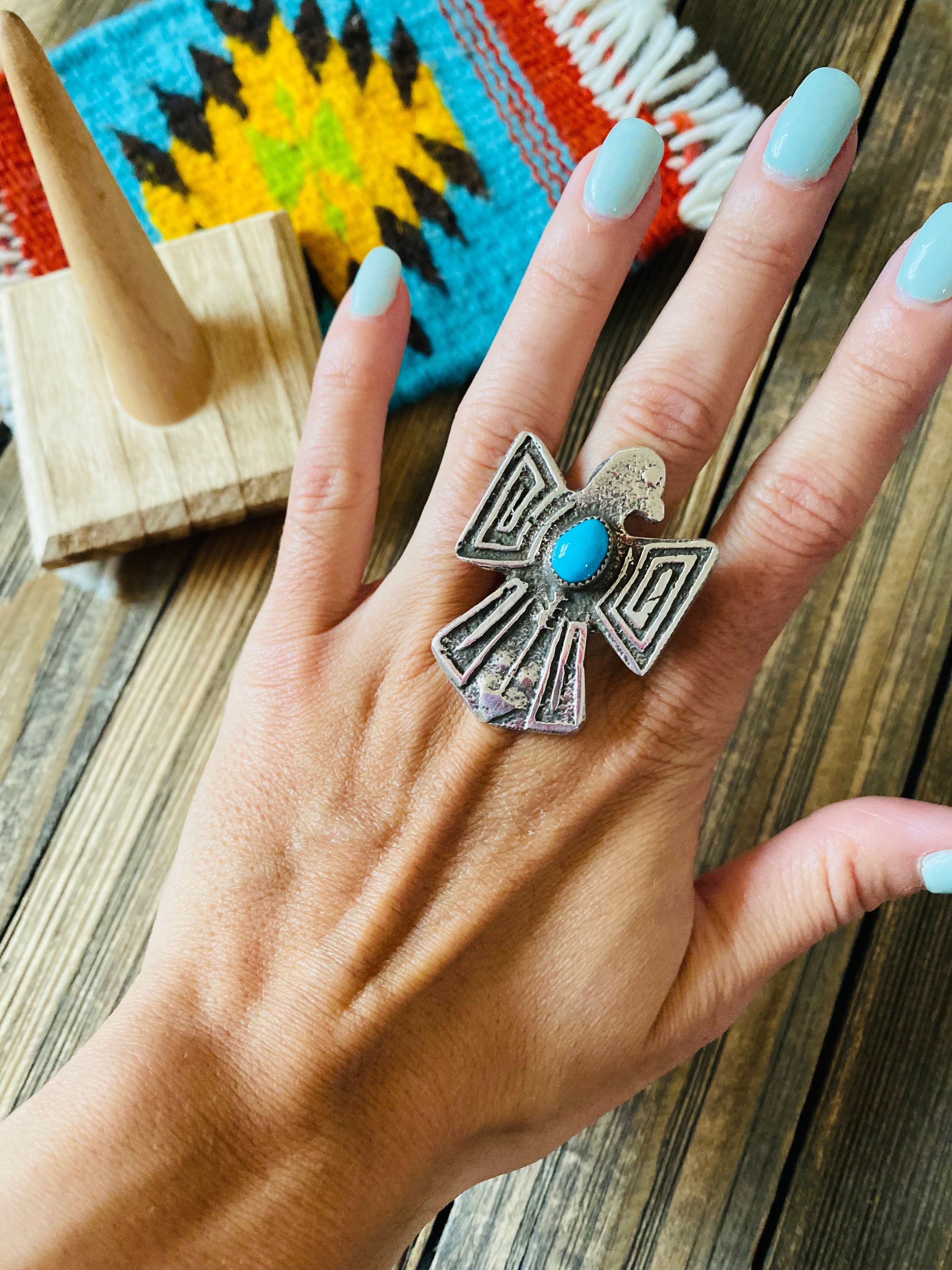 Navajo Sterling Silver & Turquoise Thunderbird Ring