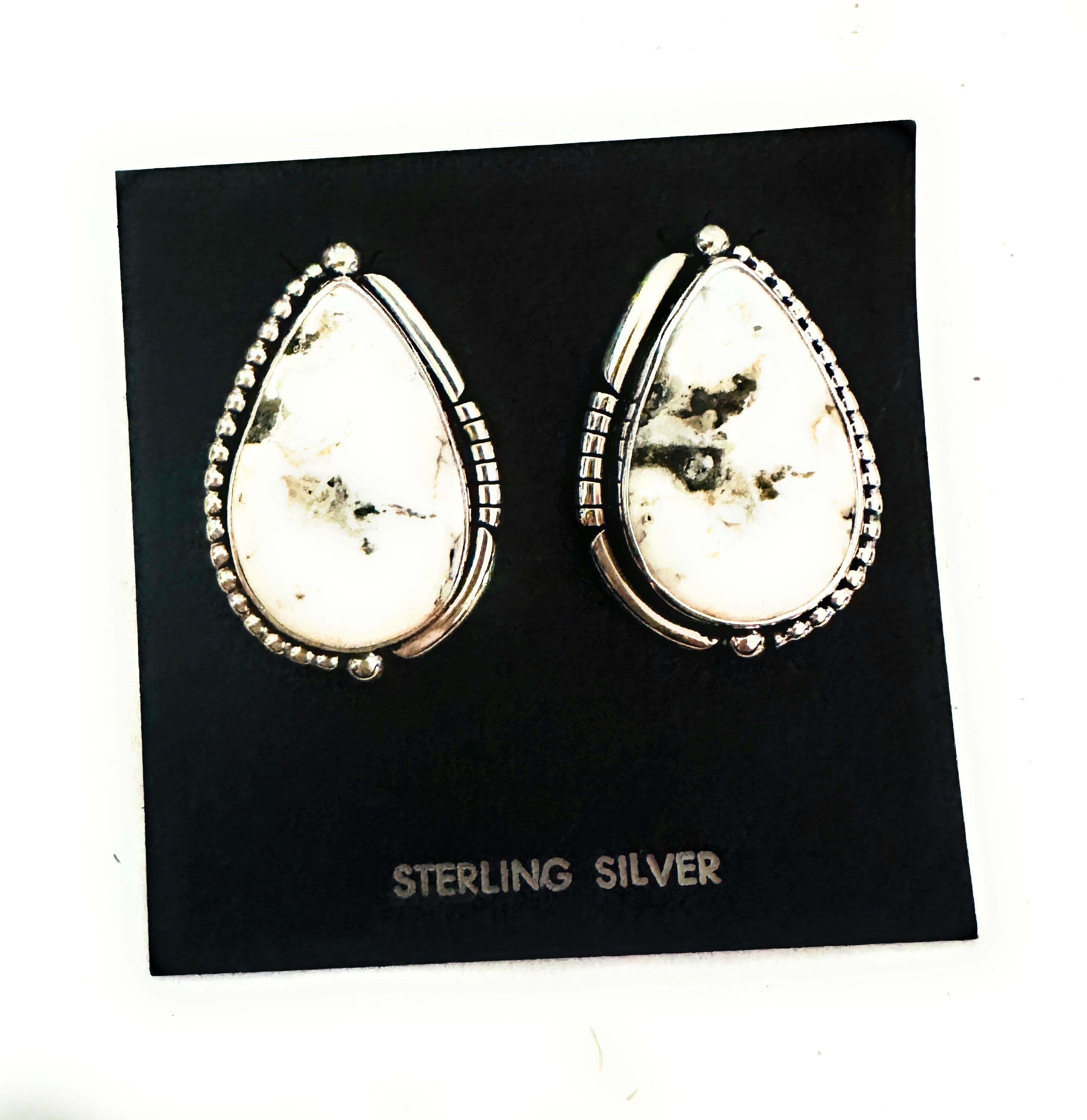 Navajo White Buffalo & Sterling Silver Post Earrings