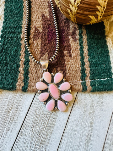 Navajo Queen Pink Conch Shell & Sterling Silver Cluster Pendant