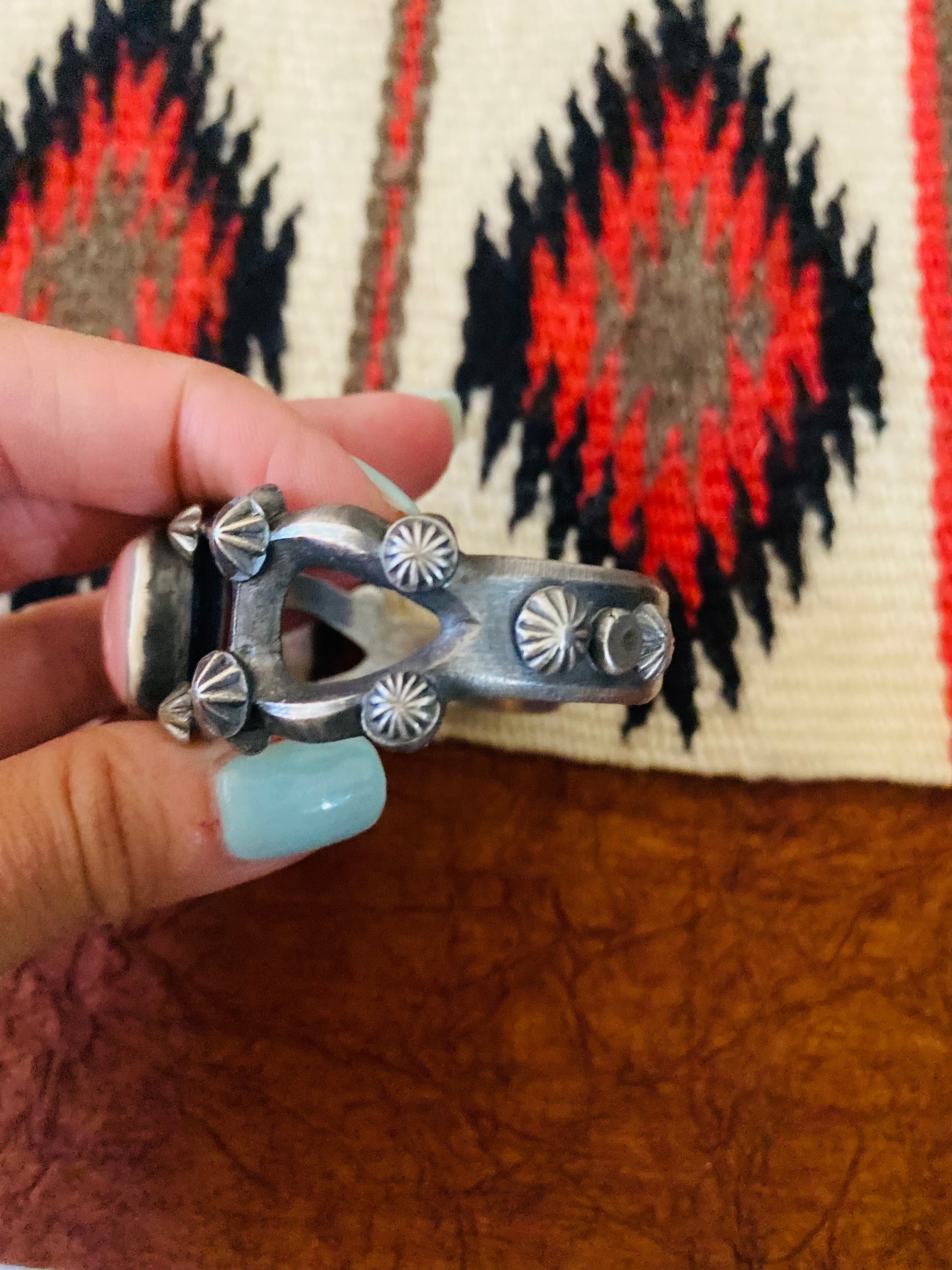 Navajo Queen Pink Conch Shell & Sterling Silver Cuff Bracelet By Chimney Butte