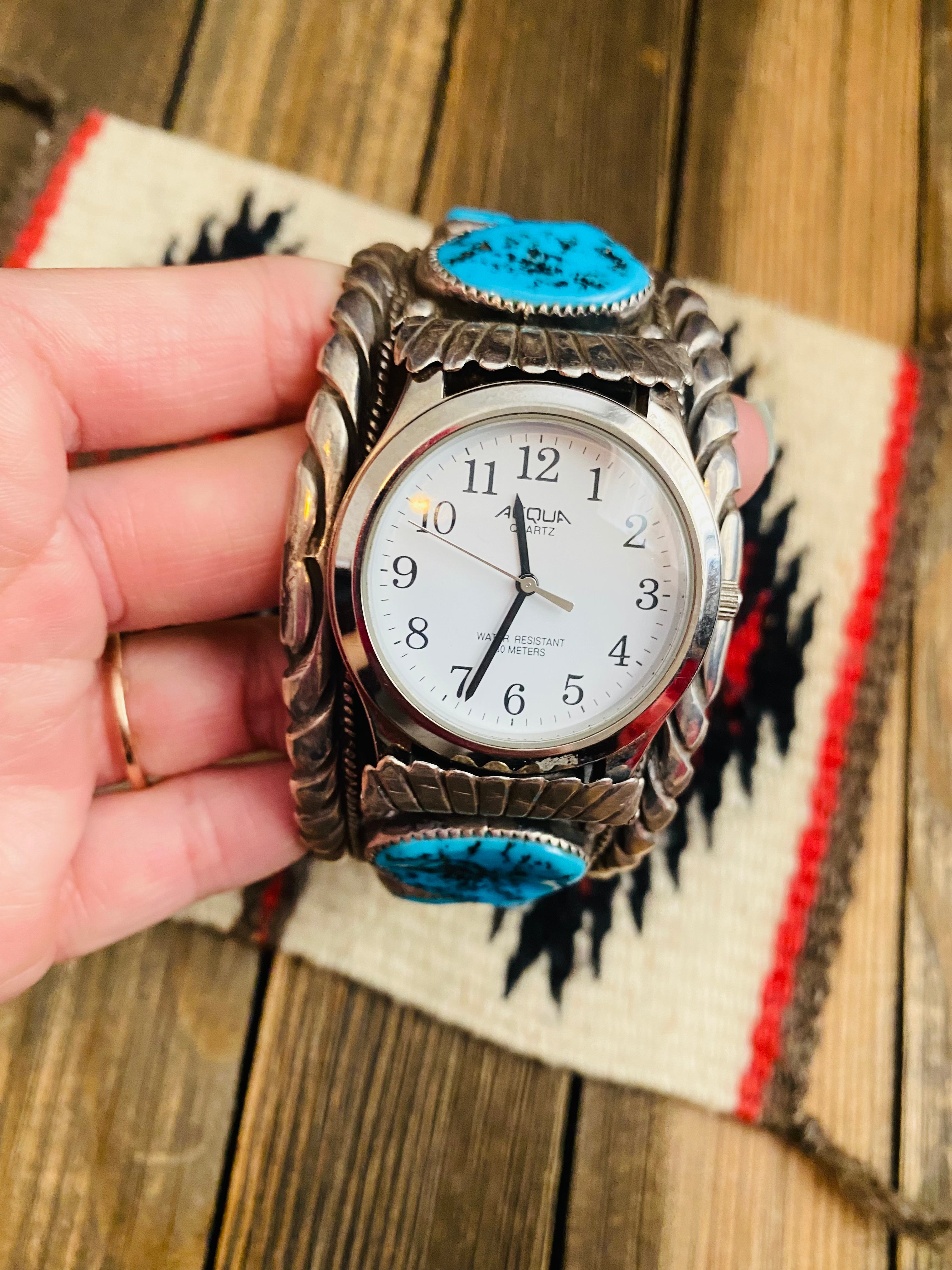 Old Pawn Vintage Navajo Turquoise & Sterling Silver Watch Cuff