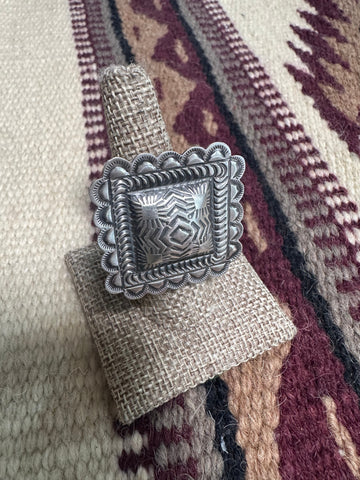 “Midnight” Navajo Sterling Silver Adjustable Concho Ring Signed L Tahe