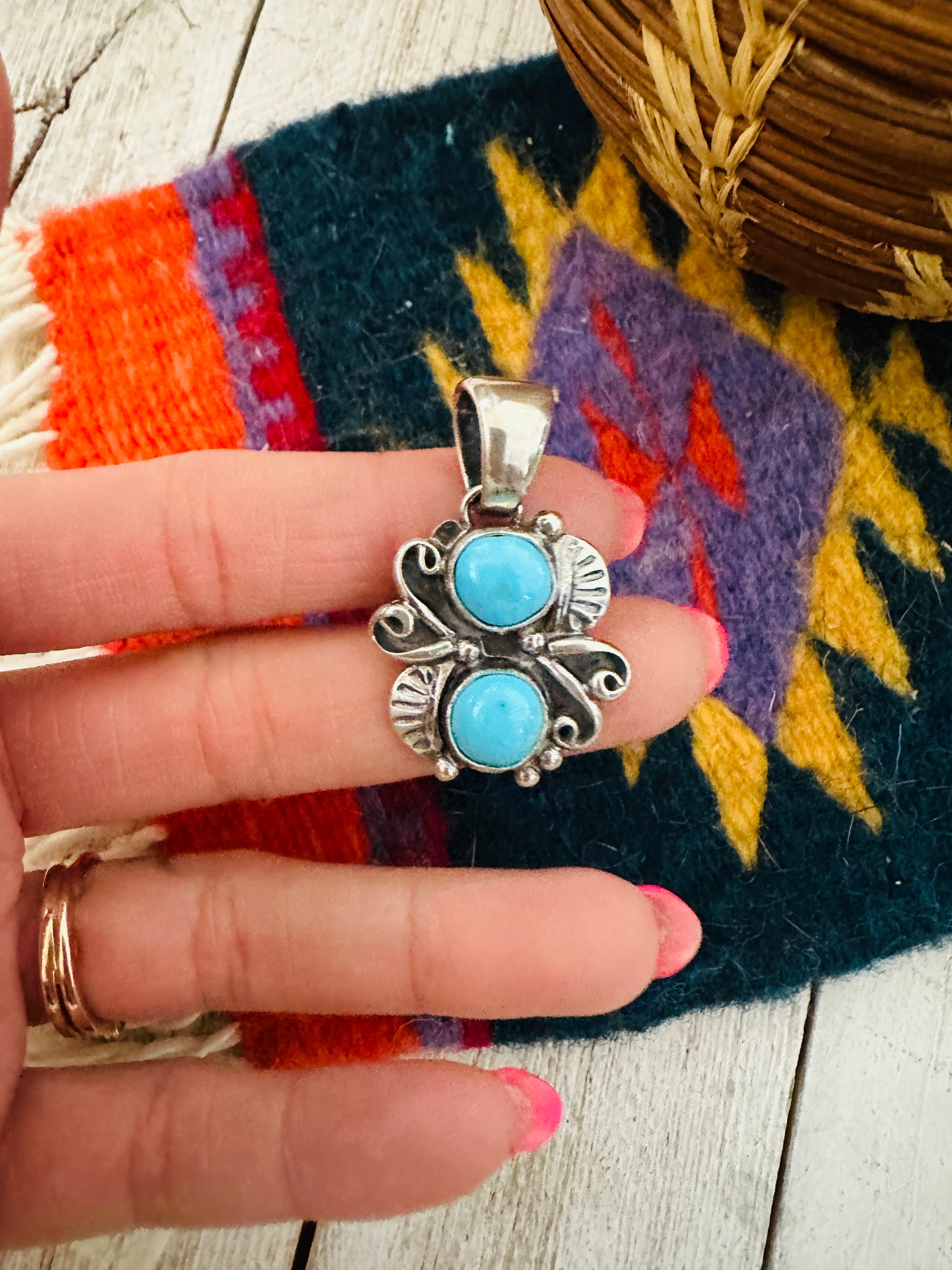 Navajo Kingman Turquoise & Sterling Silver Pendant