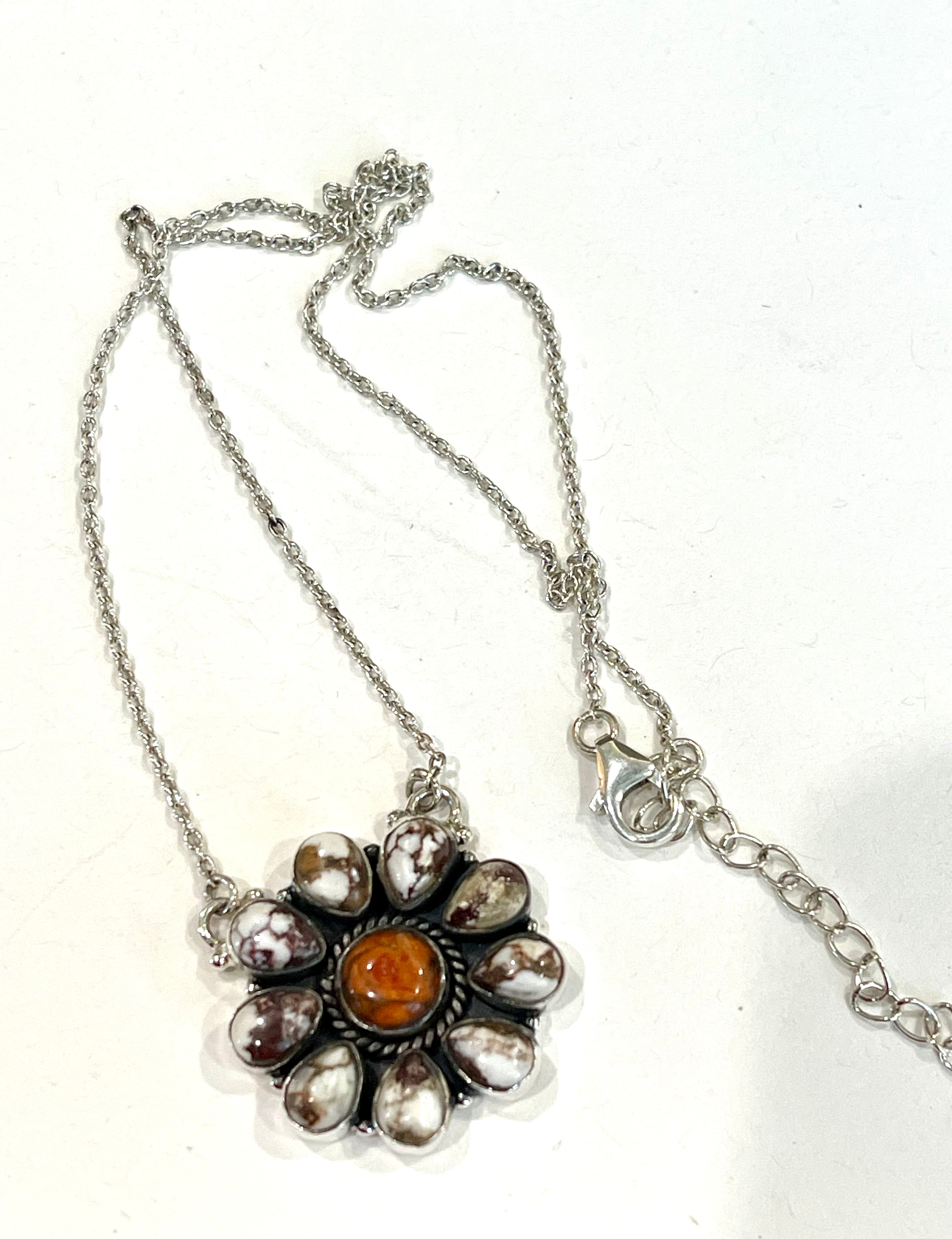 Handmade Sterling Silver & Multi Stone Necklace Signed Nizhoni