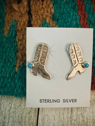 Navajo Turquoise & Sterling Silver Cowboy Boot Stud Earrings