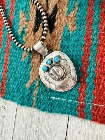 Navajo Turquoise & Sterling Silver Cowboy Hat Pendant