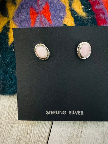 Navajo Sterling Silver & Queen Pink Conch Stud Earrings