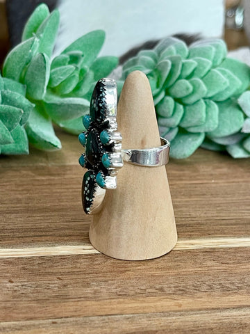 Beautiful Handmade New Lander Turquoise, Turquoise And Sterling Silver Adjustable Ring