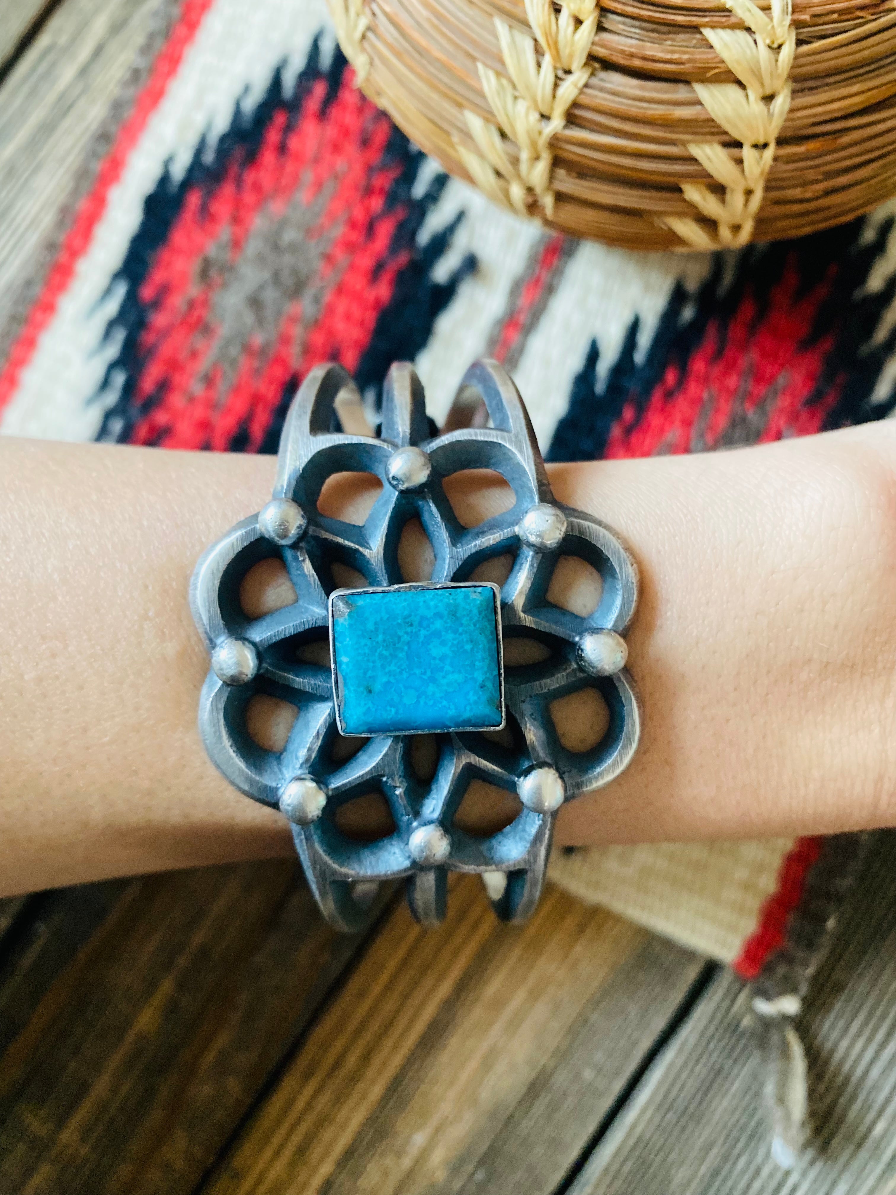 Navajo Kingman Turquoise & Sterling Silver Cuff Bracelet by Chimney Butte