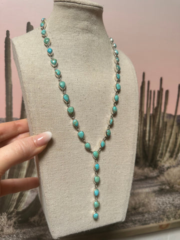 Handmade Turquoise & Sterling Silver Lariat Necklace Signed Nizhoni