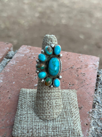 Navajo Kingman Turquoise & Sterling Silver Crescent Adjustable Ring