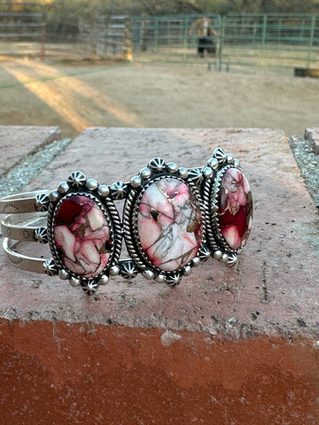 Handmade Sterling Silver & Dahlia Rose Cuff Bracelet