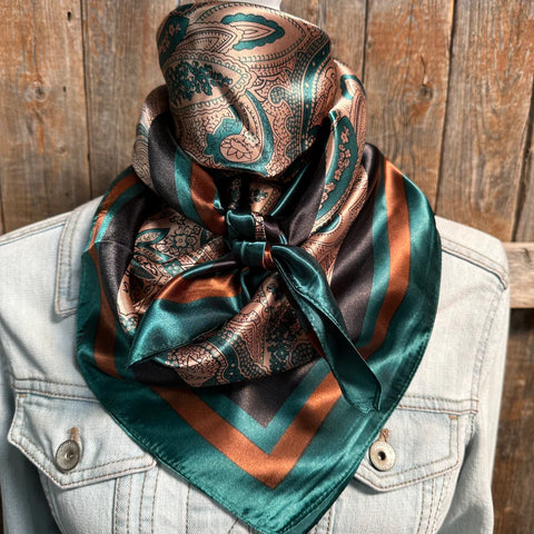 Emerald and Tan Paisley Wild Rag / Scarf