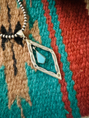 Navajo Turquoise & Sterling Silver Diamond Pendant