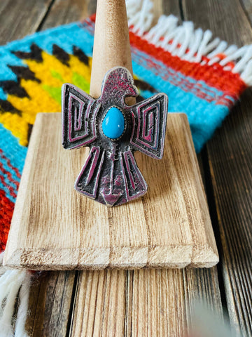 Navajo Sterling Silver & Turquoise Thunderbird Ring