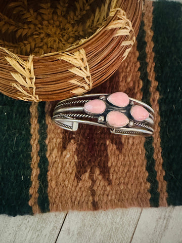 Navajo Queen Pink Conch Shell & Sterling Silver Cuff Bracelet