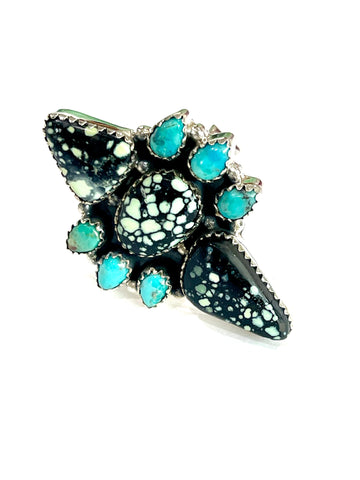 Beautiful Handmade New Lander Turquoise, Turquoise And Sterling Silver Adjustable Ring