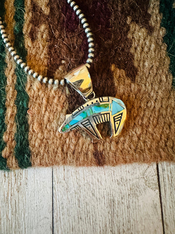 Navajo Sonoran Mountain Turquoise & Sterling Silver Bear Pendant