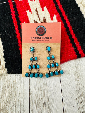 Navajo Sleeping Beauty Turquoise & Sterling Silver Chandelier Dangle Earrings