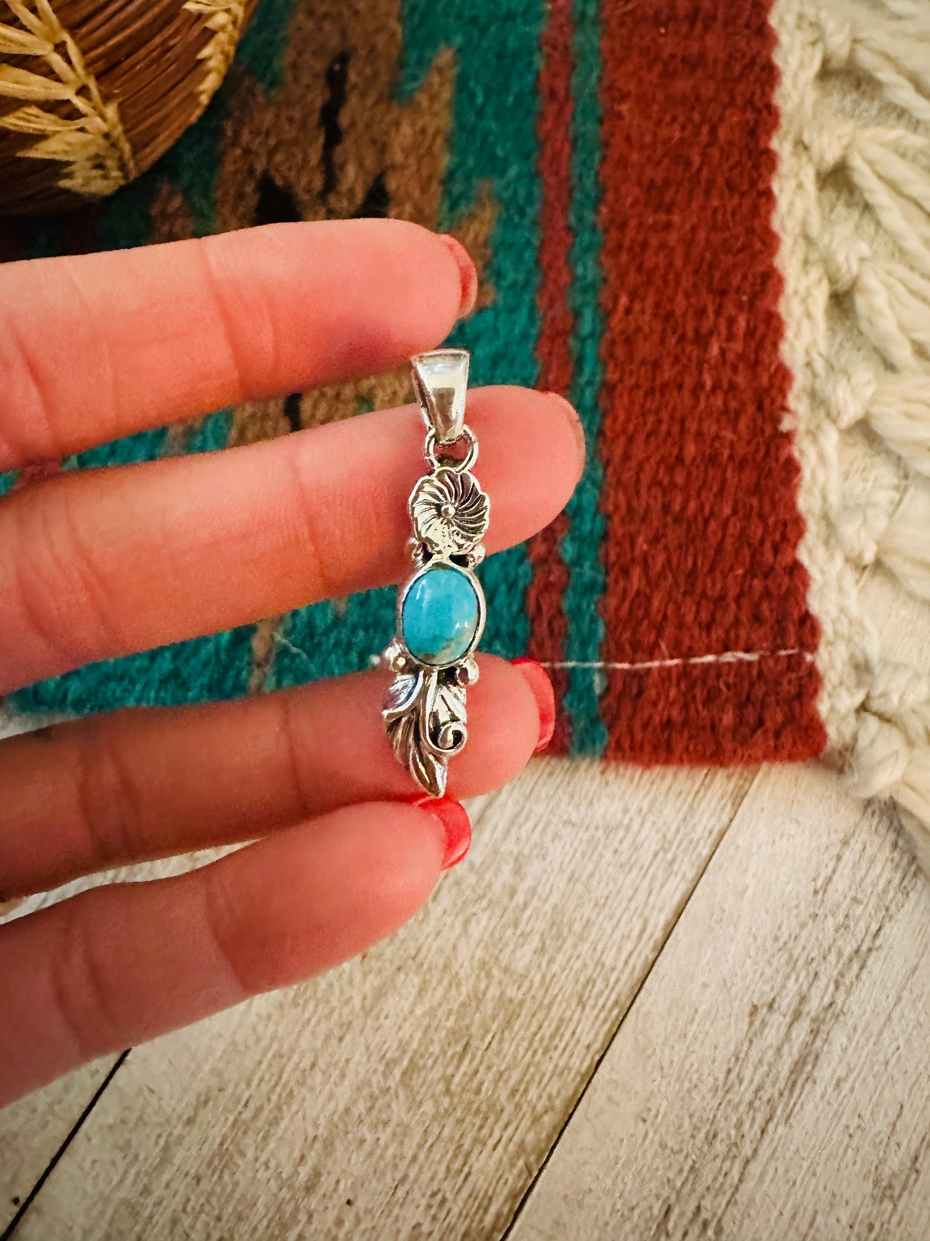 Navajo Turquoise & Sterling Silver Flower Pendant