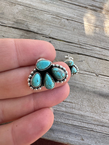 Nizhoni “The Backroads” Number 8 Turquoise & Sterling Silver 4 Stone Earrings Handmade