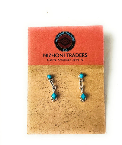 Zuni Sterling Silver & Turquoise Dangle Earrings