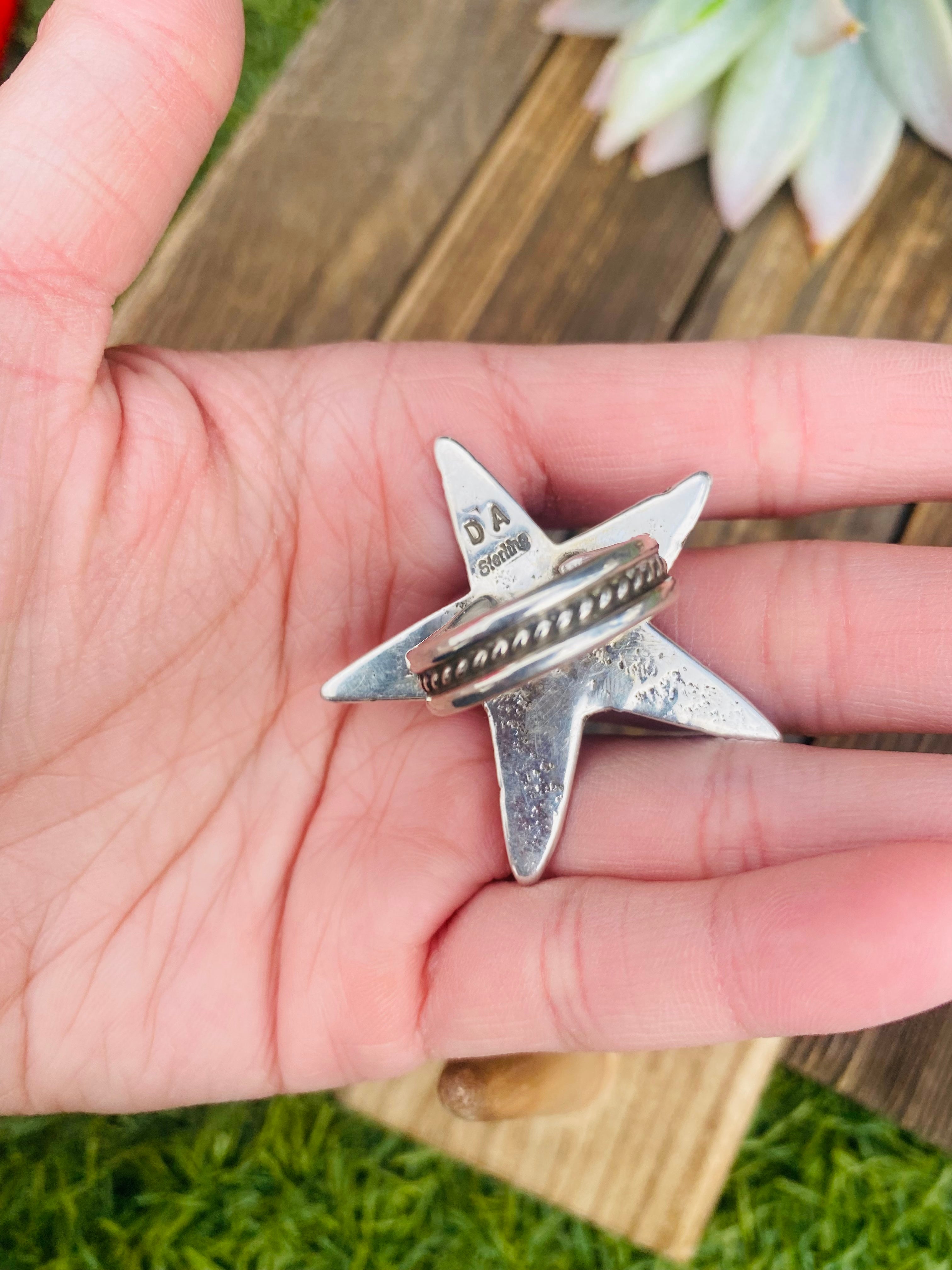 Navajo Turquoise & Sterling Silver Star Ring Size 7.5 Signed