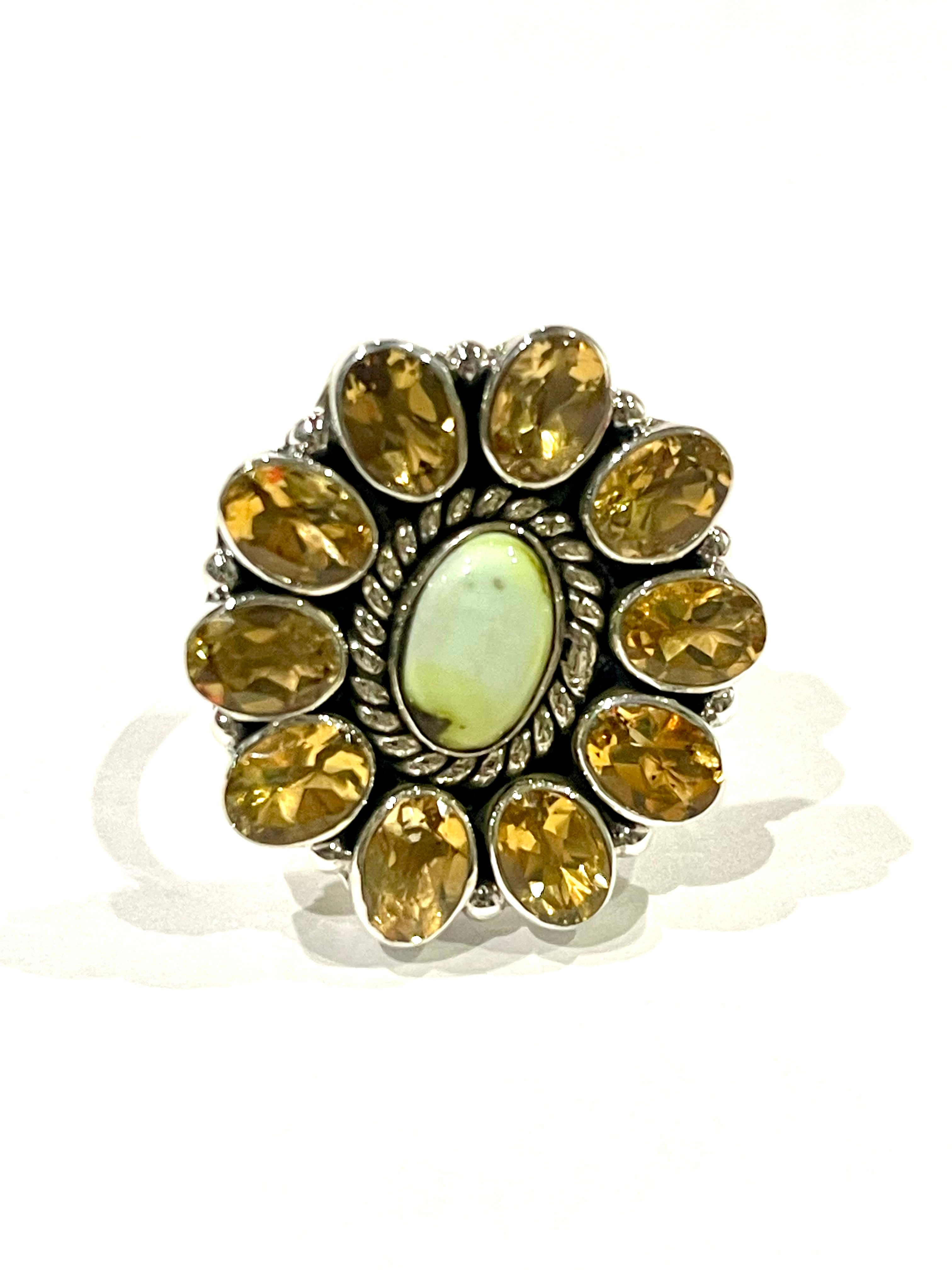 Beautiful Handmade Multi Stone , Palomino Variscite And Sterling Silver Adjustable Ring