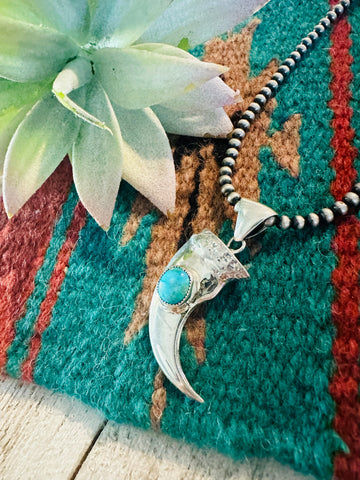 Navajo Turquoise & Sterling Silver Bear Claw Pendant