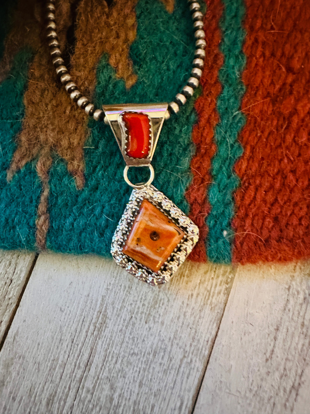 Navajo Coral, Spiny & Sterling Silver Pendant