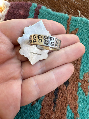 Handmade White Buffalo, Sonoran Mountain Turquoise & Sterling Silver Adjustable Ring Signed Nizhoni