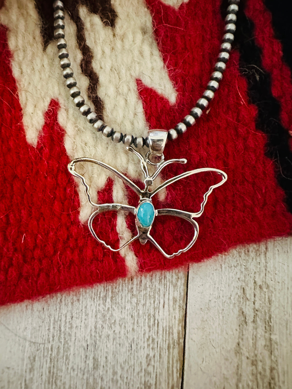 Navajo Turquoise & Sterling Silver Butterfly Pendant